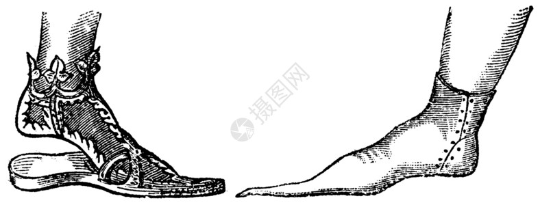 林吉尼语桑地和普林古代雕刻打印制鞋鞋类木头绘画插图皇帝艺术品皮革古董插画