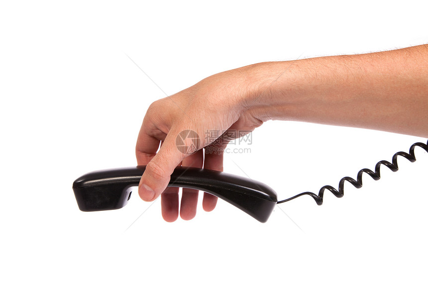 握着旧黑电话管的手呼叫者男人讲话说话电缆技术服务台网络商业服务图片