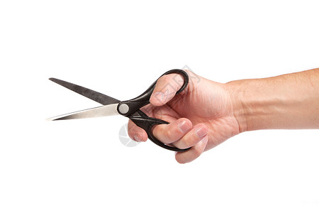 手握剪刀孤立拇指理发师技术美甲金属剪子审查剪辑男性工具背景图片