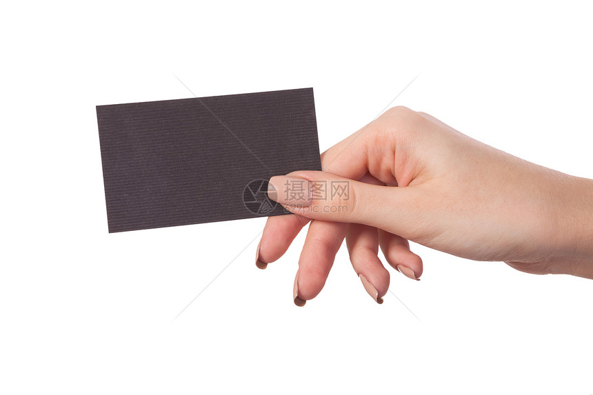 商业女商务人士手持空白名片的名片展示广告笔记商务卡片手臂信用会议女孩框架图片