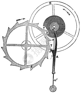 擒纵机构欧肖古年雕刻的时速计脱险艺术品机械机械化古董历史性机器齿轮绘画草图计时器插画