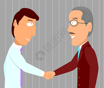代沟年轻和老商务人士握手插画