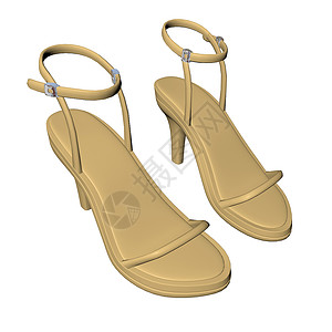 棕色高跟鞋或高脚鞋 带脚踝带 3D病鞋类白色静物女性带子背景图片