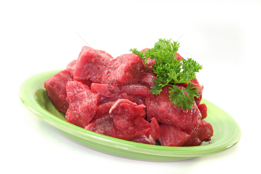原 Stew 堆营养食谱香料牛肉屠夫炖肉低脂肪香菜绿色盘子图片