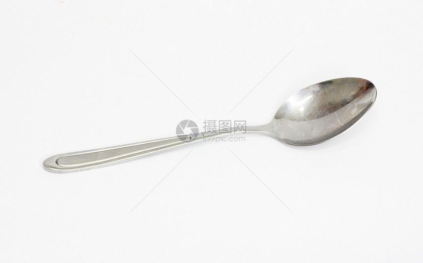 白上孤立的勺子厨房盘子金属早餐食物银器工具餐厅服务用具图片
