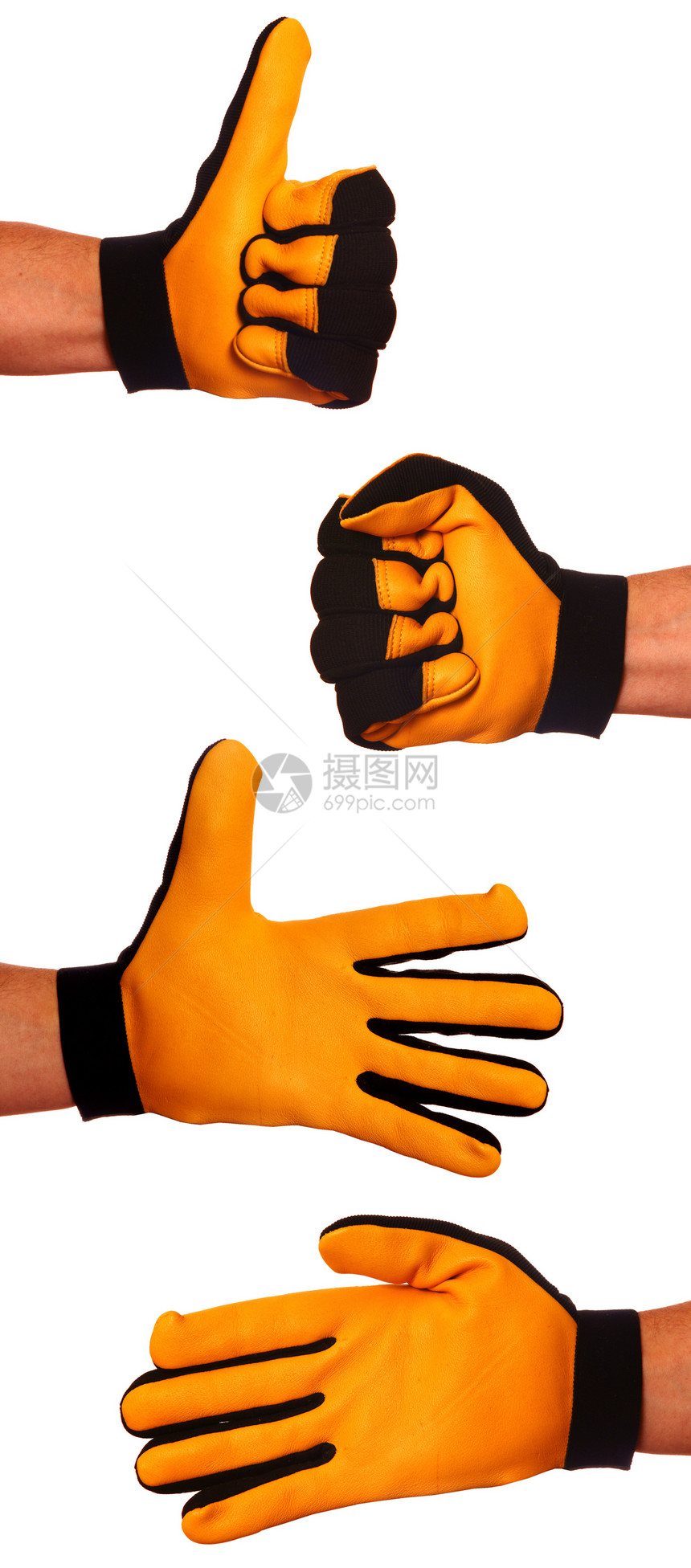 手信号黄色拳头手臂拇指棕榈手套图片