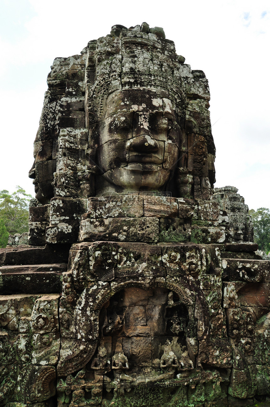 柬埔寨的Bayon寺庙旅游岩石砂岩高棉语世界废墟石头假期收获遗产图片