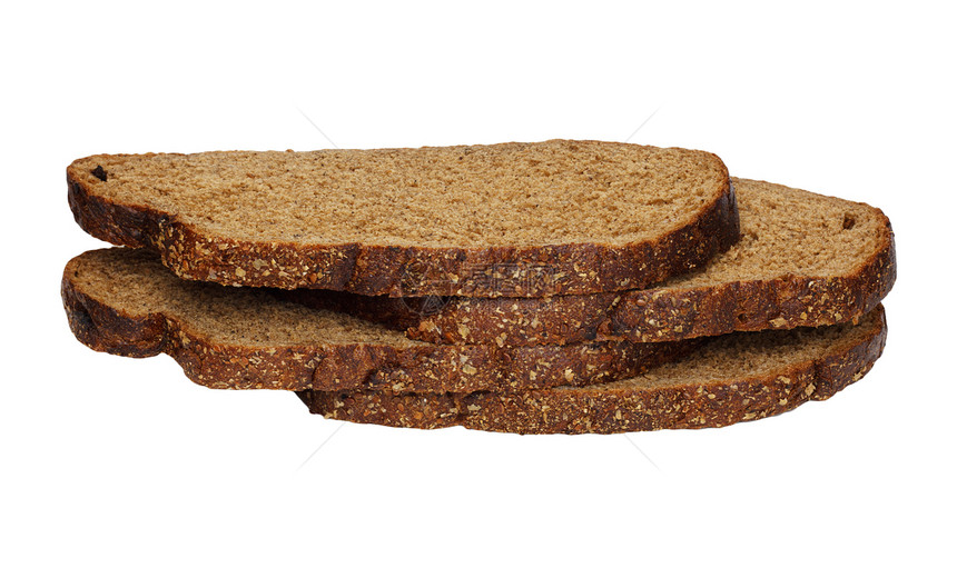 白背景孤立的黑麦面包指挥棒面包宏观白色圆形黑色粮食糕点粒子种子图片