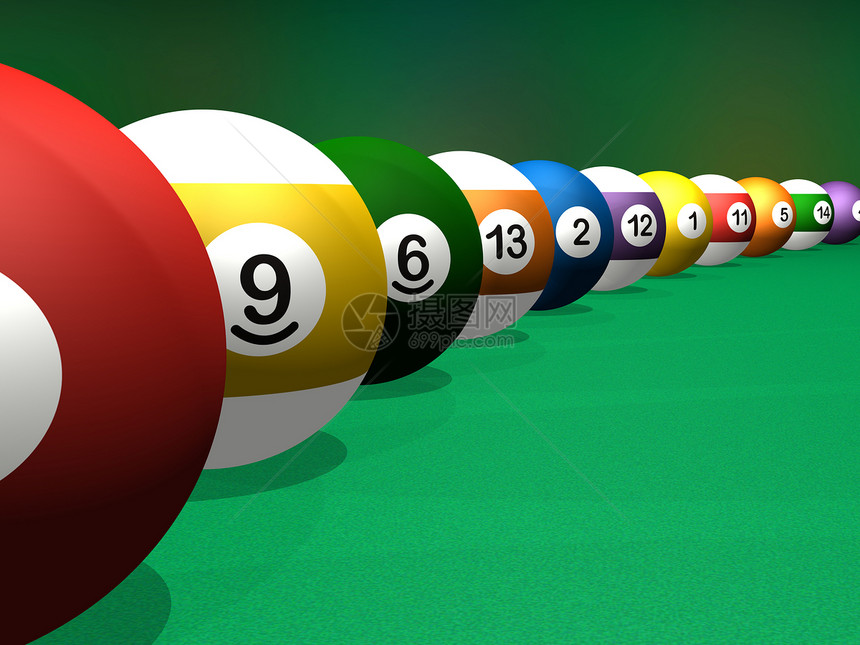 Billard球3D填充池红色插图白色挑战爱好蓝色比赛娱乐黑色黄色图片