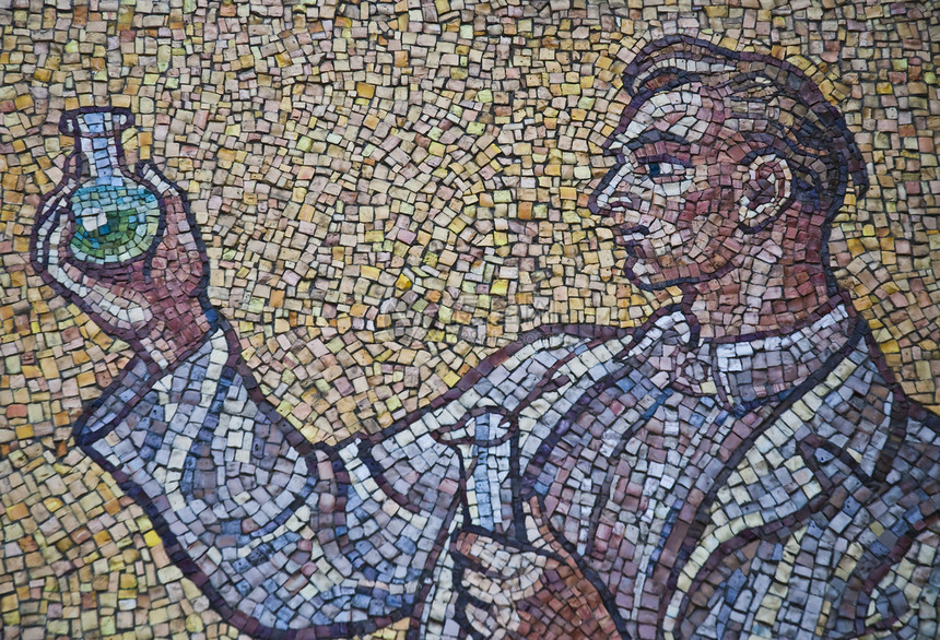 马赛克与人在墙上的天文钟 奥洛穆茨市  捷克石头古董艺术文化蓝色瓷砖正方形装饰品宗教陶瓷图片