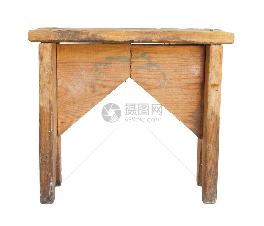 白色背景的旧木椅木头学生工作室椅子工艺学校橡木文化厨房凳子图片