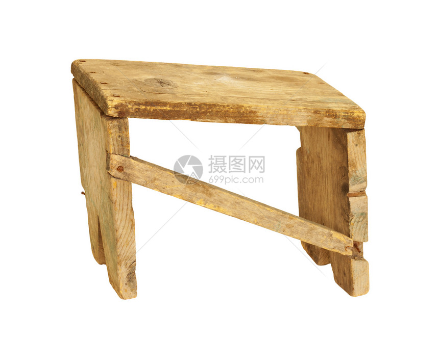 白色背景的旧木椅座位橡木孤独学校木头工作室凳子椅子风格装饰图片