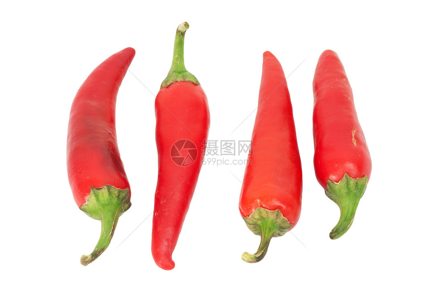 4个红色辣椒 白背景的红辣椒图片