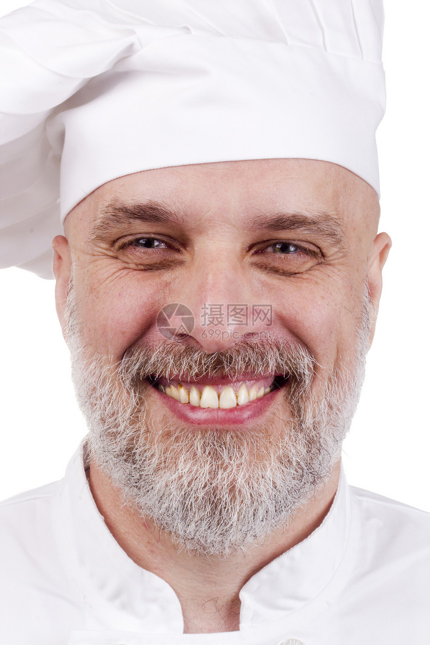 厨师的肖像服装工人商业帽子幸福微笑工作男人爆头美食图片