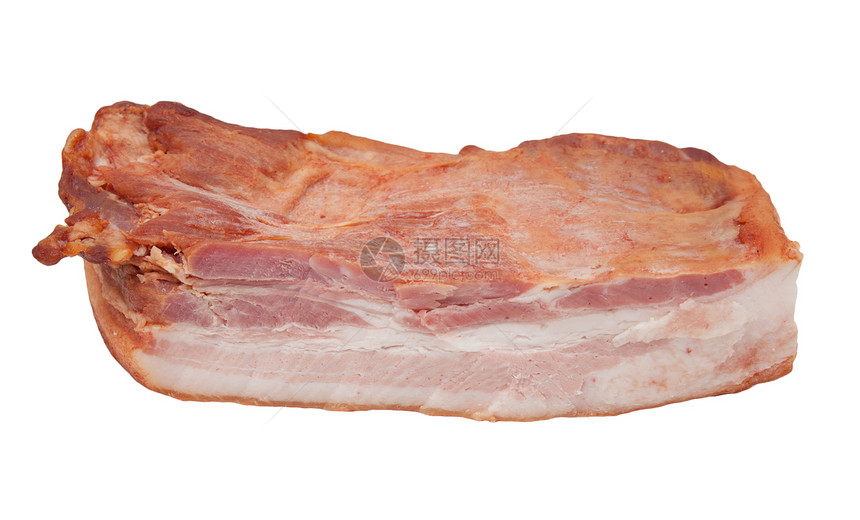 烟熏培根块被白色背景隔绝粉色红色团体早餐工作室火腿猪肉食物木头带子图片