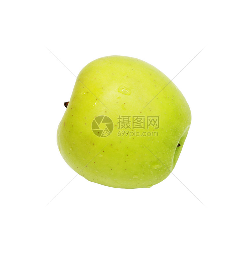 白上孤立的绿苹果卫生水滴食物果味养分宏观小吃水果饮食保健图片