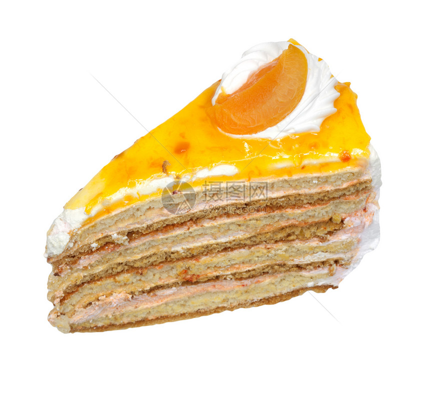 白背景上孤立的橙色蛋糕糖浆宏观水果营养白色甜点健康小吃食物圆形图片