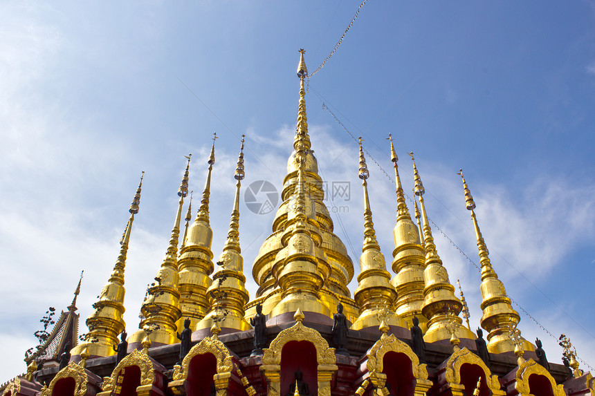 金塔金子蓝色精神天空宗教佛塔雕像寺庙奢华游客图片