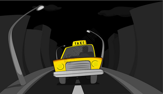 計程車城市之夜的计程车插画