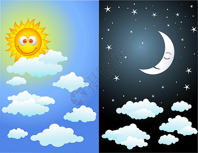昼夜夜间微笑太阳星星夫妻插图月亮乐趣天空图片
