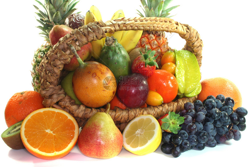 篮子水果混合市场奇异果橘子柚子组合维生素黑木食物香蕉菠萝图片