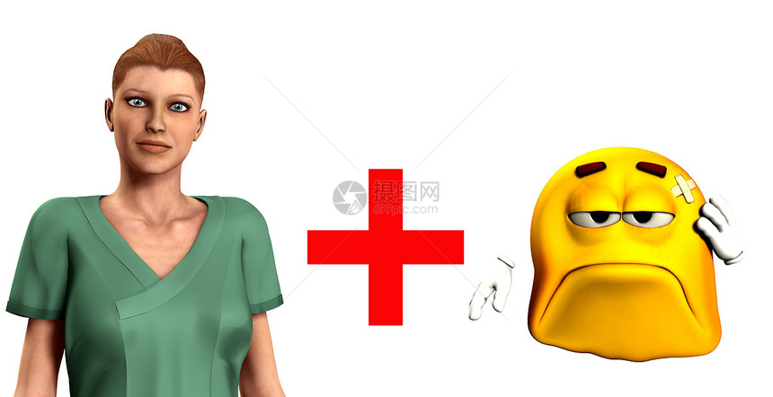 护士和受伤的卡通人女性情绪化头发情感身体职业黄色诊所关爱衣服图片
