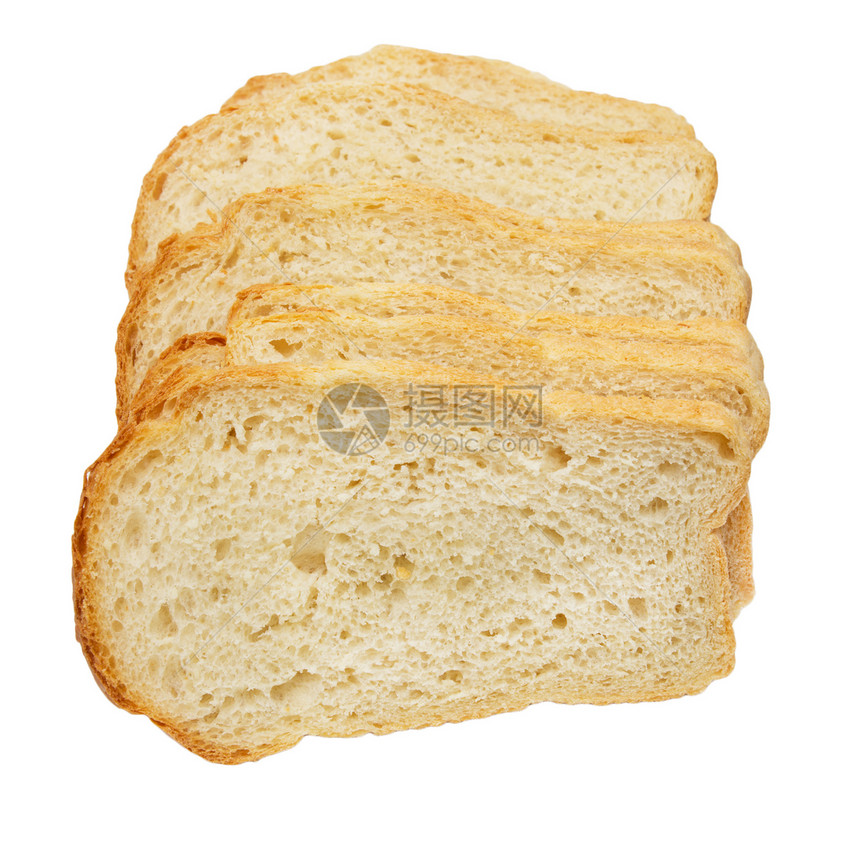 白底面的面包切片棕色脆皮美食白色小麦早餐糕点小吃饮食粮食图片