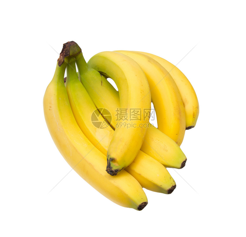 白色背景的新鲜香蕉组织食物小吃剪裁小路皮肤水果热带饮食黄色图片