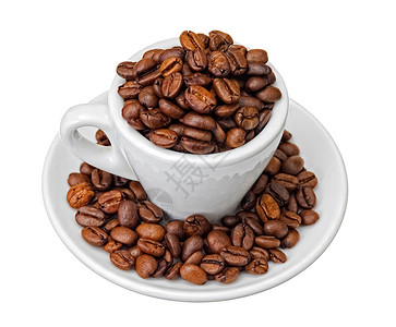 果豆杯味道飞碟咖啡白色食物豆子黑色背景图片