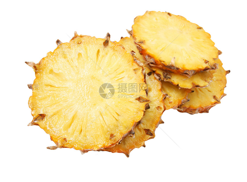 白色背景上的切片菠萝异国果味果汁饮食水果工作室皮肤热带柚子甜点图片