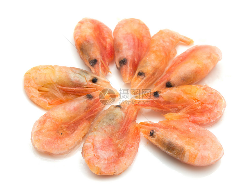 白色背景的虾紫色盘子市场尾巴甲壳橙子红色贝类烹饪粉色图片