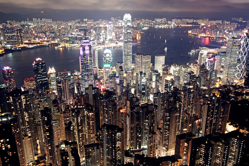 晚上在香港反射景观旅行地标办公室天际商业旅游玻璃蓝色图片