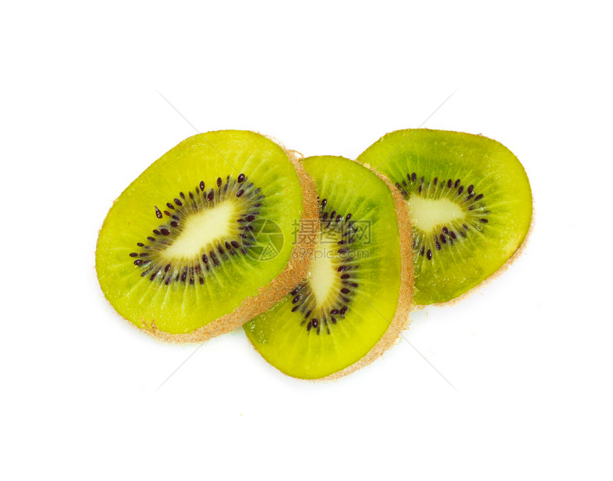 Kiwis 孤立于白色背景棕色奇异果小吃异国团体热带种子甜点饮食水果图片