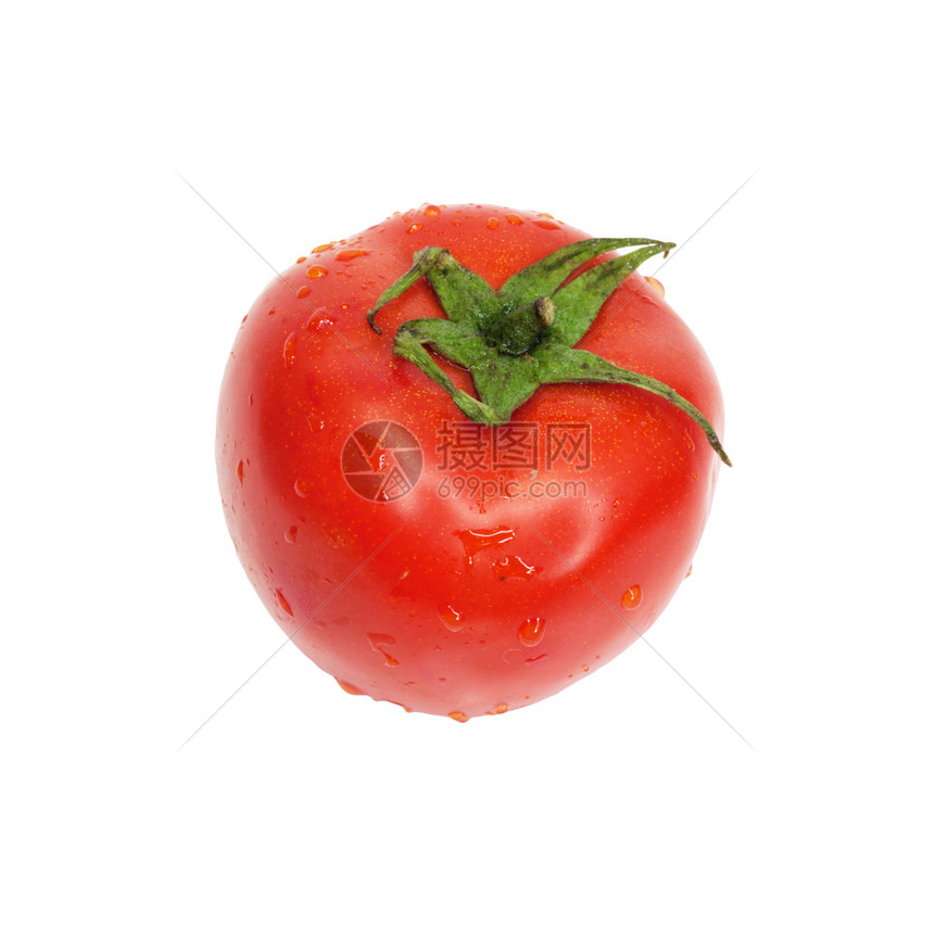 白上孤立的新鲜西红柿蔬菜食物叶子背景宏观营养红色白色圆形美食图片