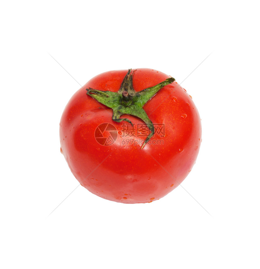 白上孤立的新鲜西红柿白色叶子宏观背景绿色美食蔬菜红色营养圆形图片