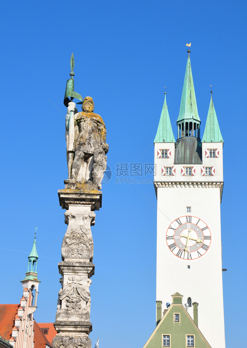 巴伐利亚州斯特劳宾塔纪念碑天空旅行建筑蓝色建筑学广场图片