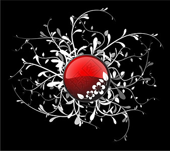 红色按钮 带有花状元素球体玻璃叶子装饰品婚礼问候语插图漩涡网络卡片背景图片