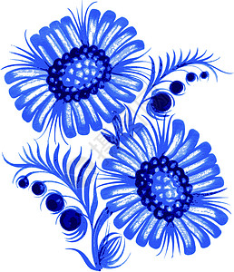 乌克兰羽田孜蓝花民间艺术卡片手绘叶子时间水彩装饰品卡通片插画