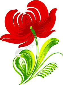 乌克兰羽田孜红花装饰品艺术民间卡片卡通片时间手绘水彩叶子插画