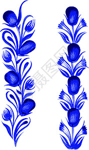 蓝花卡片卡通片时间装饰品叶子手绘艺术收藏水彩民间背景图片
