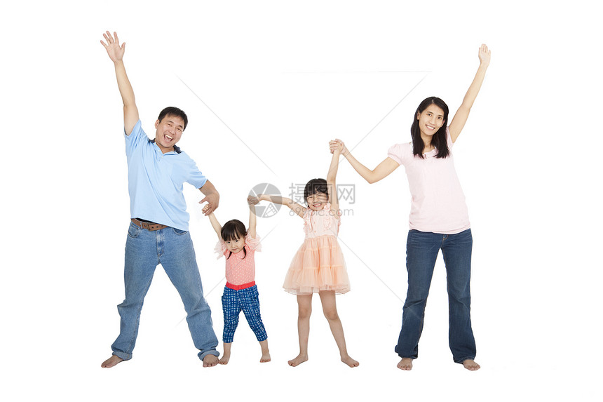 与白背景隔绝的幸福无忧家庭图片