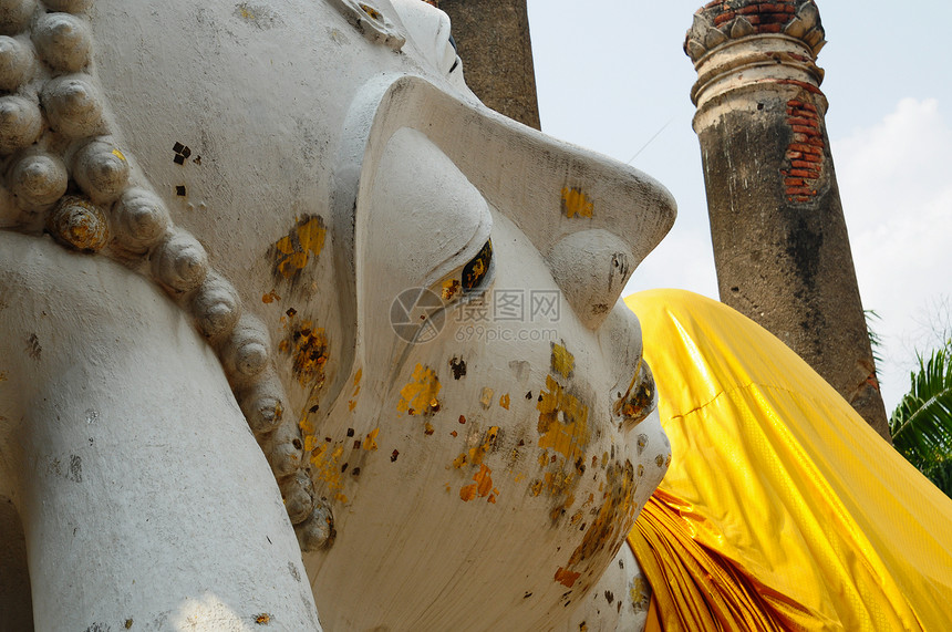 脸朝布德达的面部休息青铜文化雕像佛教徒雕塑寺庙金子信仰精神图片