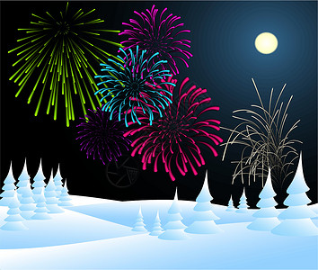 火之国月光疾风冬季圣诞节风景和烟花设计图片