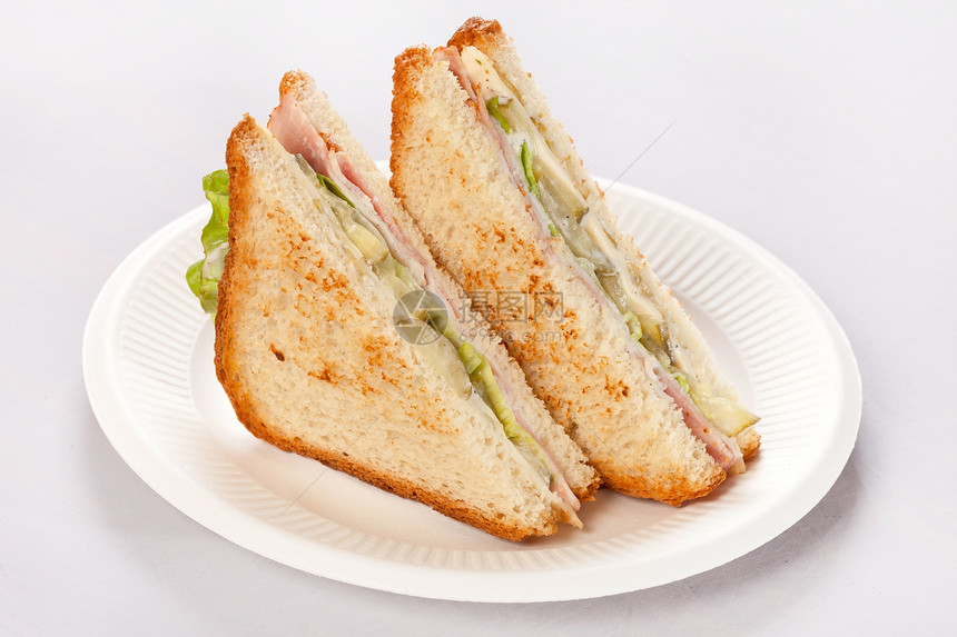 含火腿和蔬菜的三明治黄瓜食物沙拉白色小吃营养早餐绿色午餐图片
