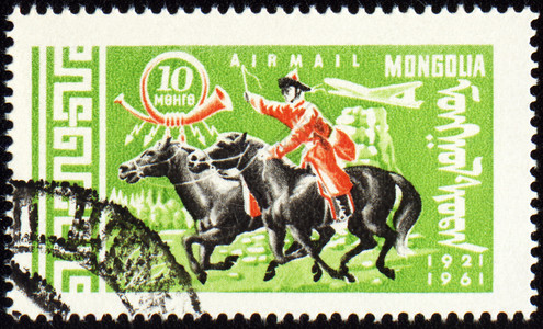 蒙古赛马素材带有蒙古骑手的邮戳背景