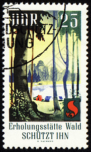 专门用于森林保护的邮票印章旅游邮件木头森林气候柏油插图防火场地消防背景图片