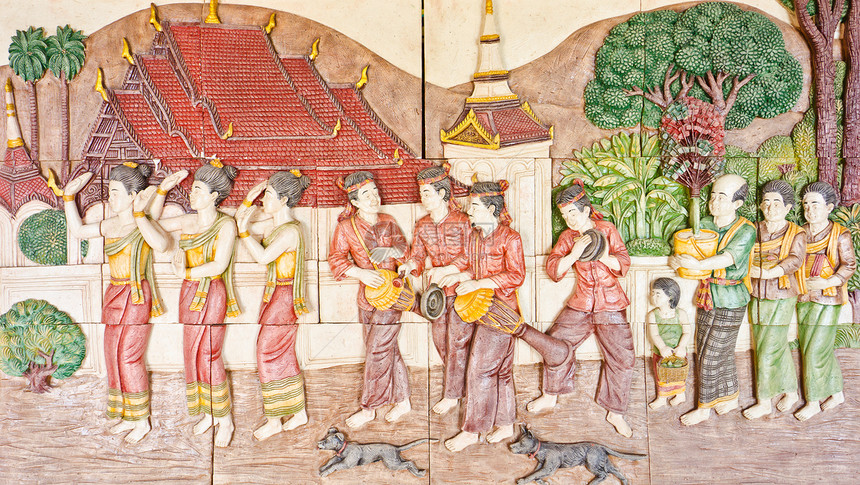古老土著生活中的泰国艺术古董字母雕刻植物装饰品屏幕叶子建筑学寺庙图片