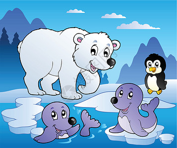 企鹅与海豹各种动物的冬季场景 1插画