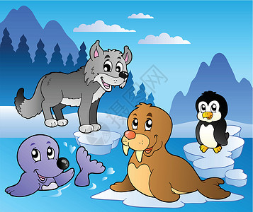 企鹅与海豹各种动物的冬季场景 2插画