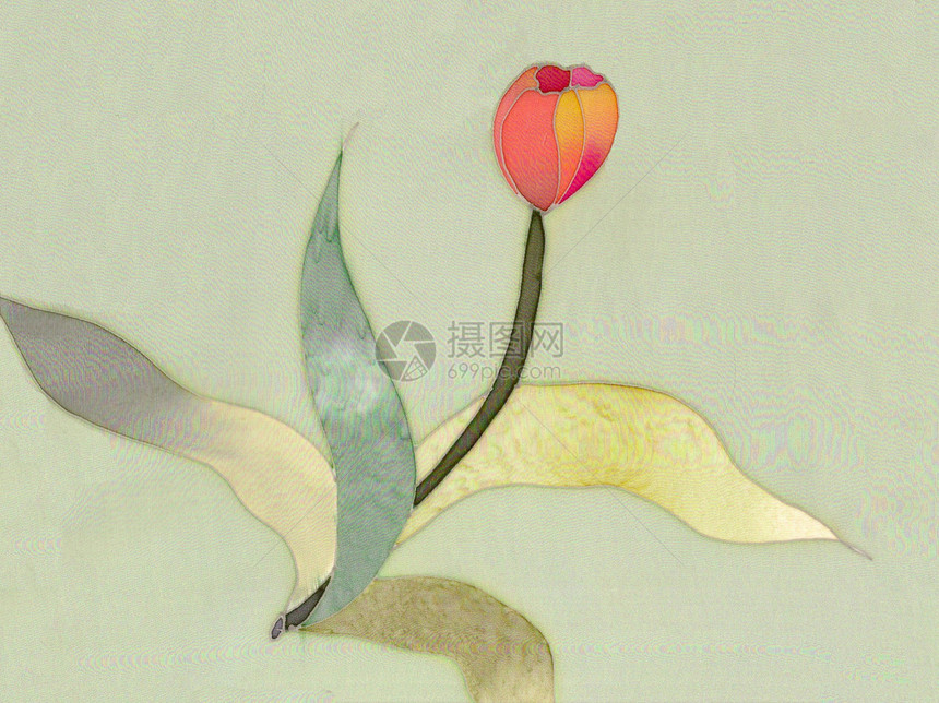 灰色背景上的红色郁金红织物手工纺织品插图植物绘画艺术品花园丝绸生物学图片